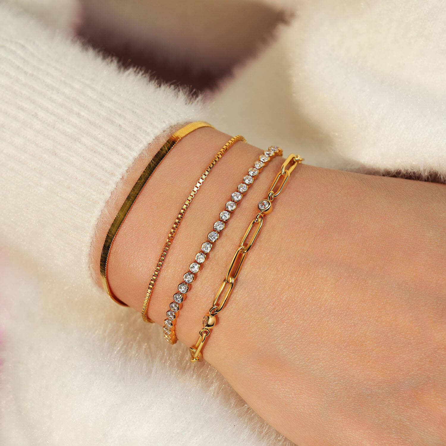  Reimaginer - Armbänder mit Stein - Silber / 14kt GP - Zirkonia - 19cm